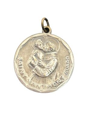 Saint Anthony Guard Catholic religious round medal pendant for necklace vintage
